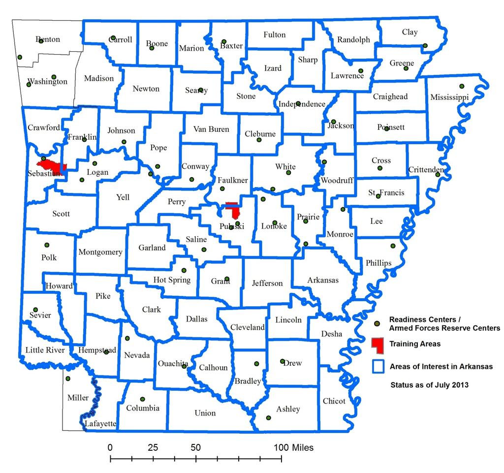 ATTACHMENT C Tribal Area of Interest: Quapaw Tribe of Oklahoma Map Information The map shows all Arkansas National Guard owned or controlled properties.