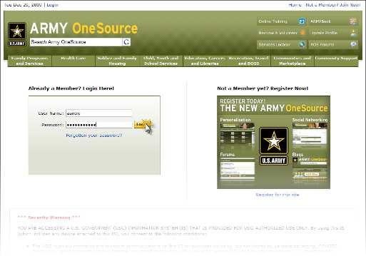 Army OneSource Login Page (fig. 2.