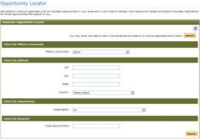 Finding a Volunteer Opportunity With the Public options screen open: Public Volunteer Options Screen (fig. 2.