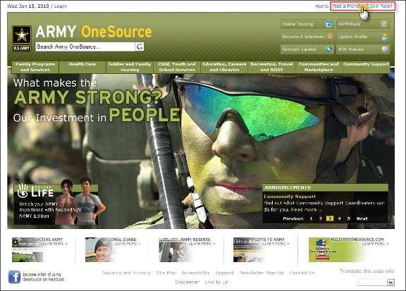 Army OneSource Homepage (fig. 2.3) Click Not a Member?