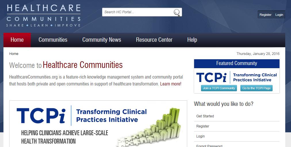 TCPI National Portal / PTN Community Action for Success: Stay informed register in Healthcare Communities at