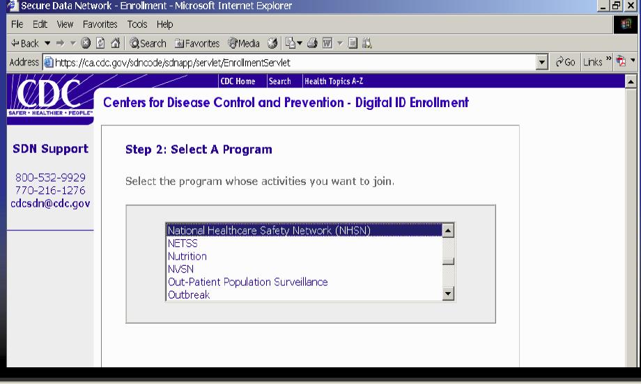 Select a Program: Click on National