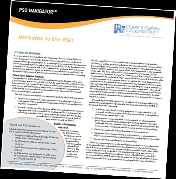 Publications ECRI Institute Support National PSO Navigators Quarterly
