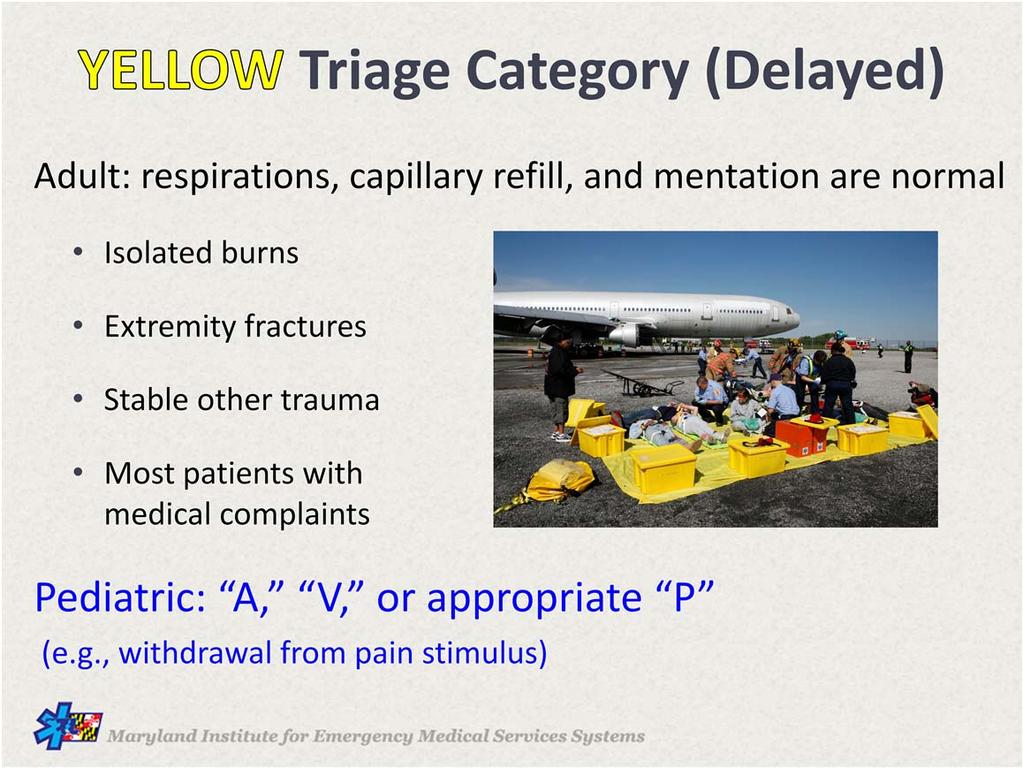 The YELLOW category is also referred to as DELAYED.