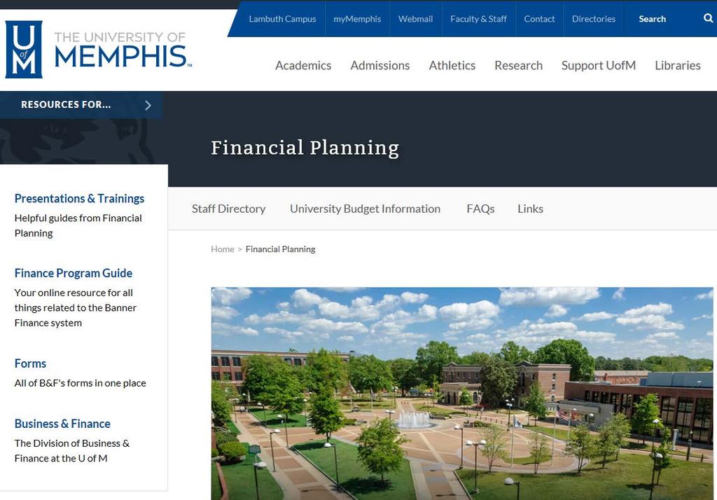Financial Planning Office: Email: budget@memphis.