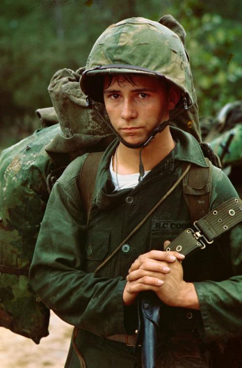 A young Marine private waits on the beach during the Marine landing. Da Nang, Vietnam.