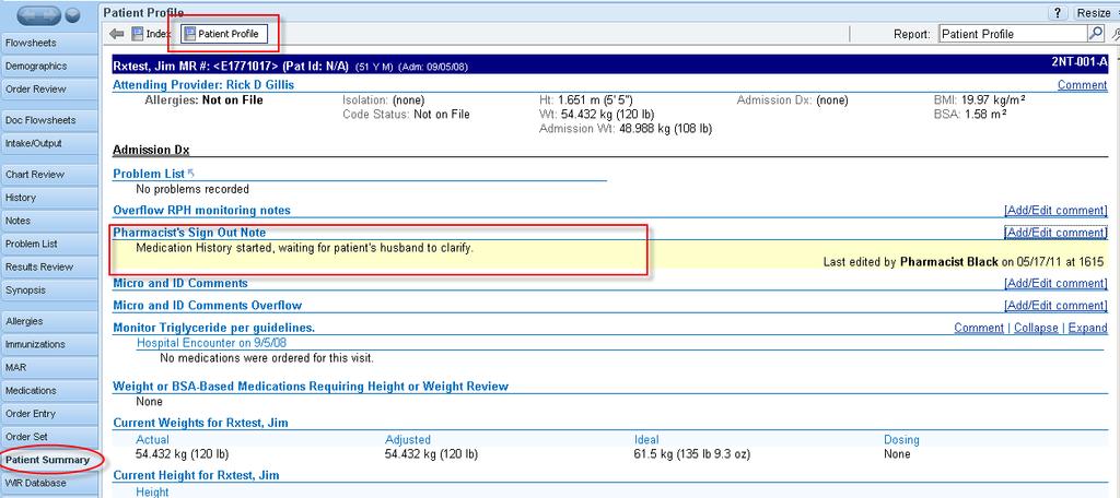 You can add, remove and edit comments in the RPH Sign Out Note through the Patient Summary Activity under Patient Profile.