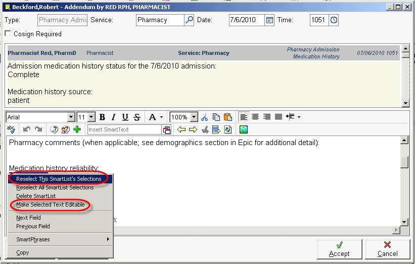 Open the Notes Activity Select Addendum Make any necessary changes and click Accept.