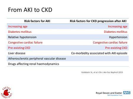 6 di 36 We ve just seen some of the risk factors in the last talk for CKD progression after AKI and when we look at them compared to the risk factors for AKI in anyone admitted with an intercurrent