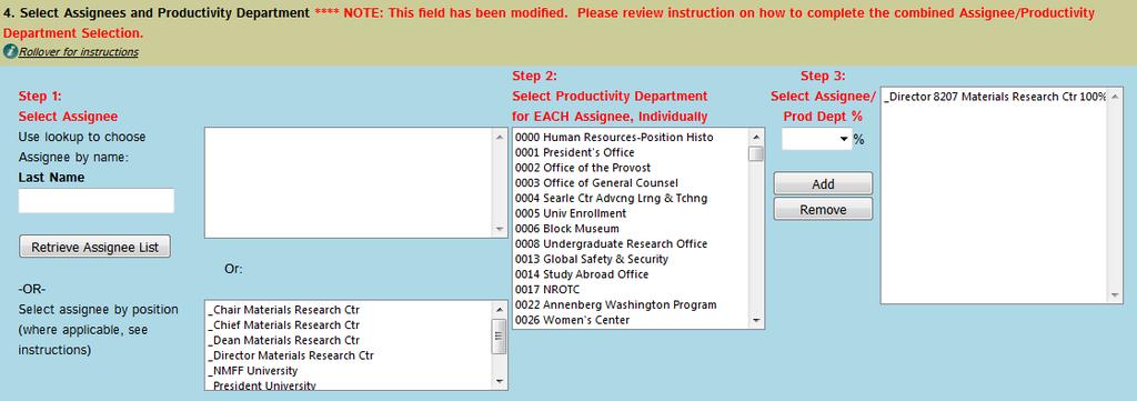 4. Select Assignees and Productivity Department Productivity Department is