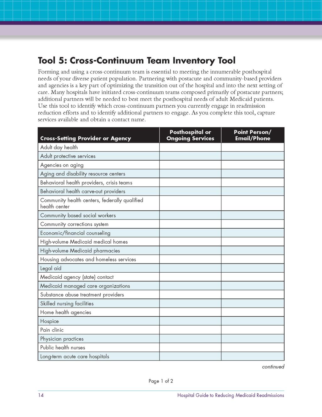 This tool prompts a comprehensive inventory of community-based providers and