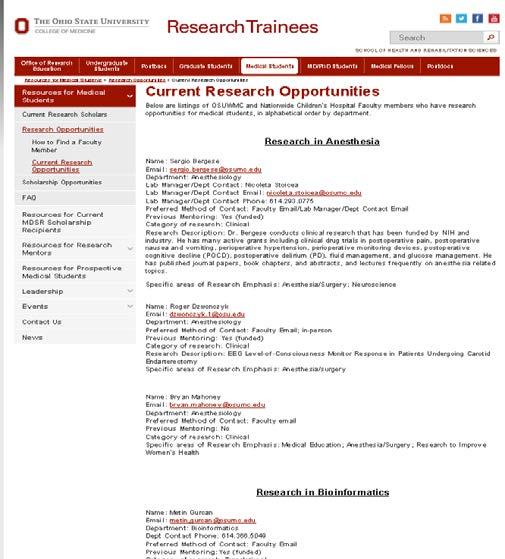 Finding a Research Mentor Medical Student Research Program website http://medicine.osu.