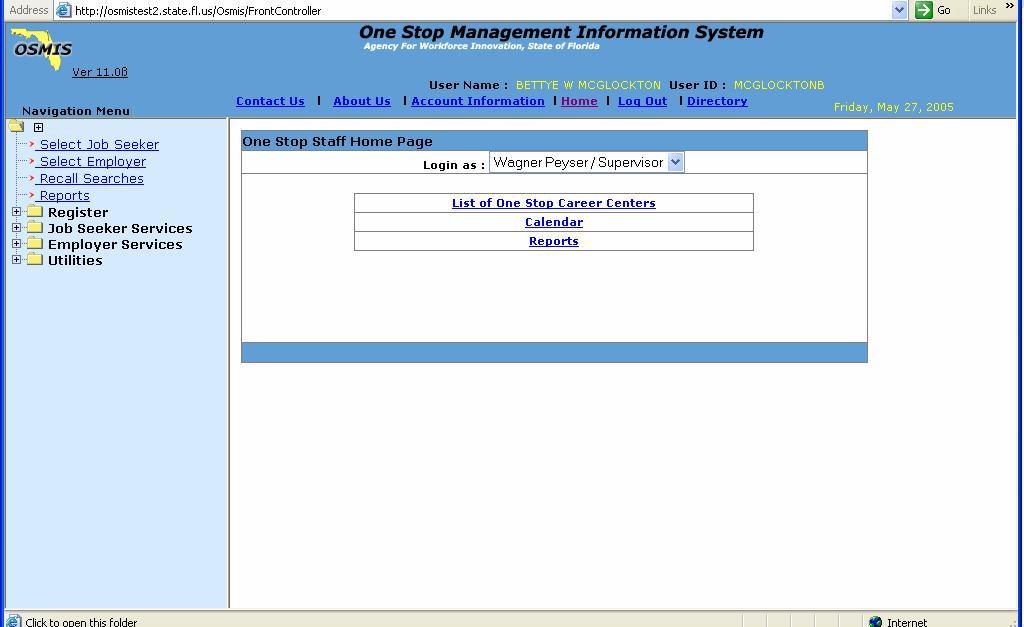 Job Seeker Registration Application This is the one stop staff home page.