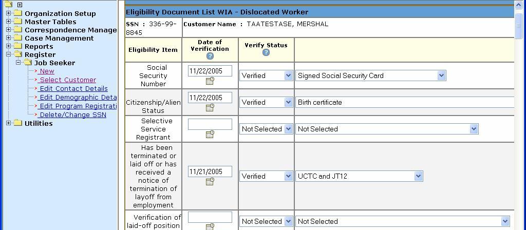 Registration Eligibility Documentation List After saving the Program Registration General Information