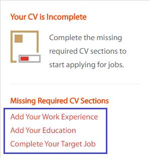 12 LVSA Job Seeker s Manual Registering on Laureate Vocational Further, to guide you which sections still are incomplete, the side-box on the right lists them out for you under Missing Required CV