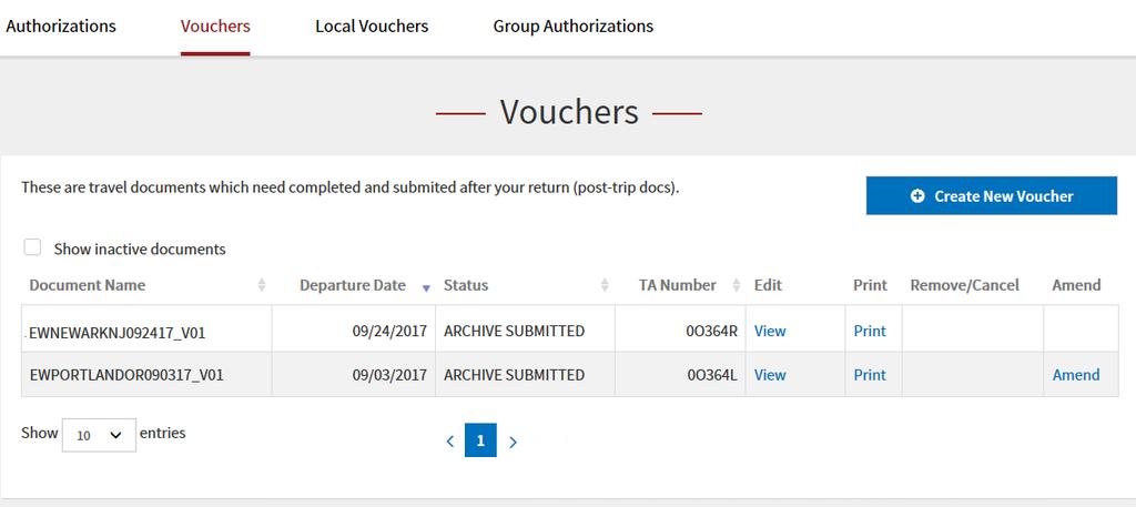 Figure 3-1: Vouchers Screen 3. Follow the standard process to create and complete the voucher.