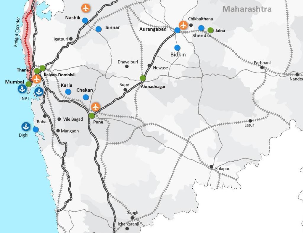 Maharashtra: Key projects undertaken (2/3) Dighi Port Industrial Area Shendra Bidkin Mega Industrial Park < SHENDRA BIDKIN PARK