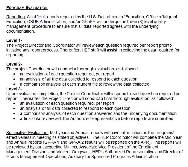 APPENDIX B High School Equivalency Program (HEP) Excerpt from the Office Procedures Manual ( Program