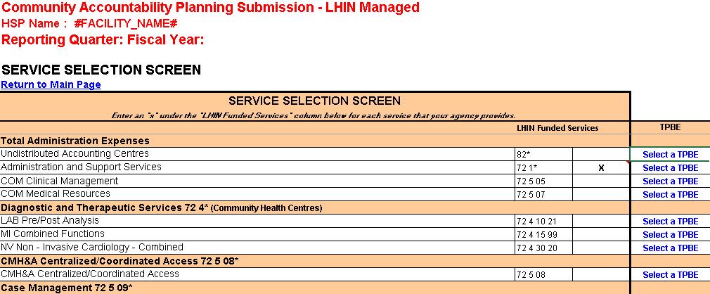 Indicate TPBE in the Service Selection Screen To select the functional centres for your programs, please go to the Service Selection Screen.