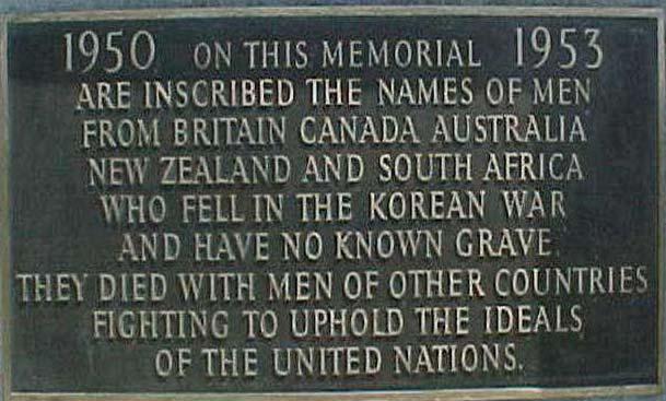 Main commemoration plaque on the memorial to the missing at the United Nations Memorial Cemetery, Daeyon-ong, Pusan, South Korea.