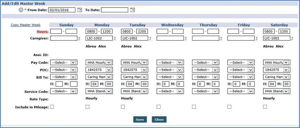 Setting a Master Week Schedule If a Patient receives the same service on a regular basis, you may use the Master Week function to generate a permanent schedule.