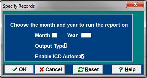 Volume/Utilization Report Mechanism of Injury based on ICD-9 codes. This report has limited search criteria, enter one month and year. Includes an option for output to a CSV file.