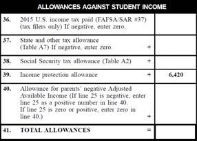 Student: Allowances Against Income Table A2 - p. 23 and EFC Worksheet A - p.