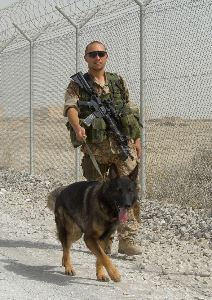 The Military Working Dog unit consists of dog handlers with combi-dogs, a merge of a sentry dog and mine/explosives detection dog.