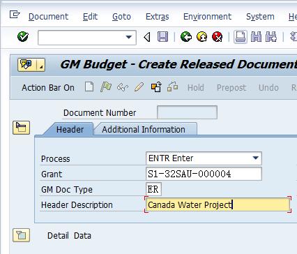 Create Released Grant Budget Create Released Grant Budget Approve Released Grant Budget Execute Transactions (Outside GM) Post Indirect Costs 3 Select Enter from the Process