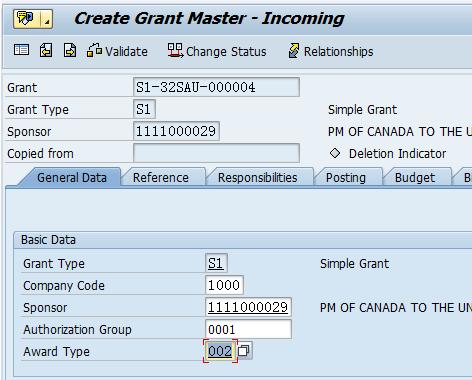 Create Simple Grant Confirm Business Partner Create Sponsored Program Create Grant Link Internal Order/WBSE Link WBSE Link Passthrough Grants 6 Click the General Data tab 7 In the Basic Data