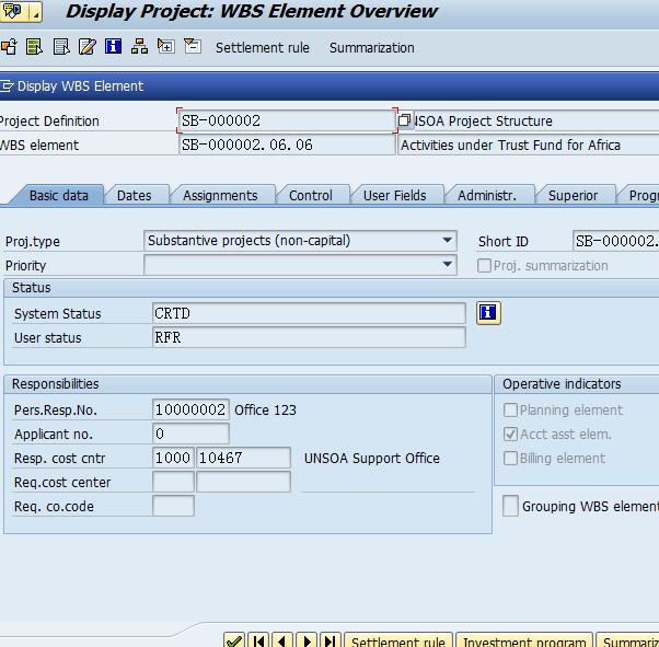 Link WBSE Confirm Business Partner Create Sponsored Program Create Grant Link Internal Order/WBSE Link WBSE Link Passthrough Grants On the Basic Data tab of the WBSE, the Operative Indicators area