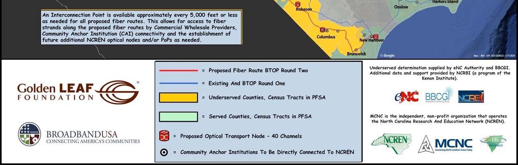 Carolina. The following is a map showing the existing and BTOP Round 1 and BTOP Round 2 fiber routes: Figure 8. Broadband Distribution 3.3.k.