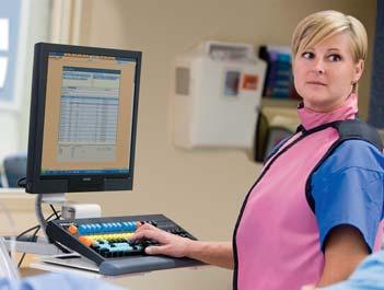 With the Xper Nurse Station s Physiomonitoring 5 remote control capabilities, Cath Lab Nurse Carolyn Landolt, RN, documents data and samples waveforms in the procedure room.