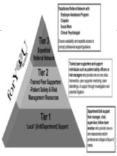 Tiered Rapid Response Support Program Tier 1 On demand emotional support program Based on first responder model Provided by unit /dept leadership trained in basic awareness Promotes basic emotional