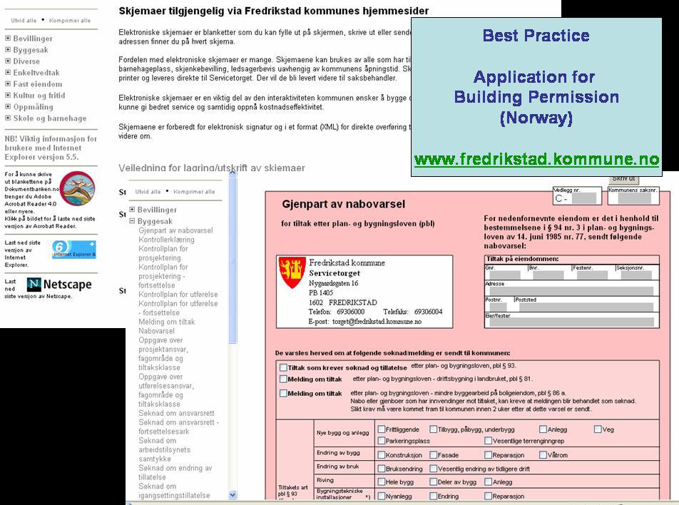 6.6 Application for Building Permission In Norway, the administrative responsible level for the service application for building permission are the cities and municipalities.