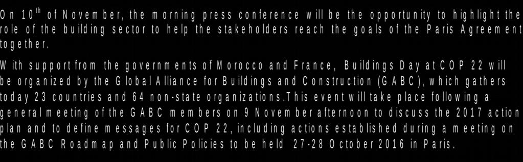 COP22 : Building Day 10 November 2016 Meeting of the