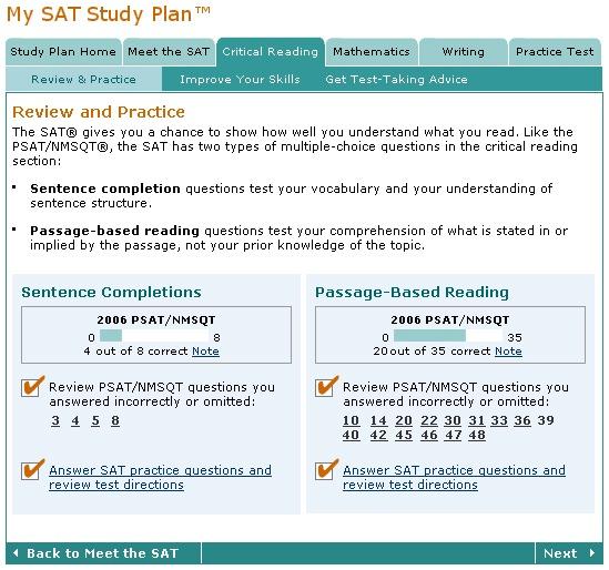 My SAT Study PlanTM Review and Practice Try your hand at each question type.