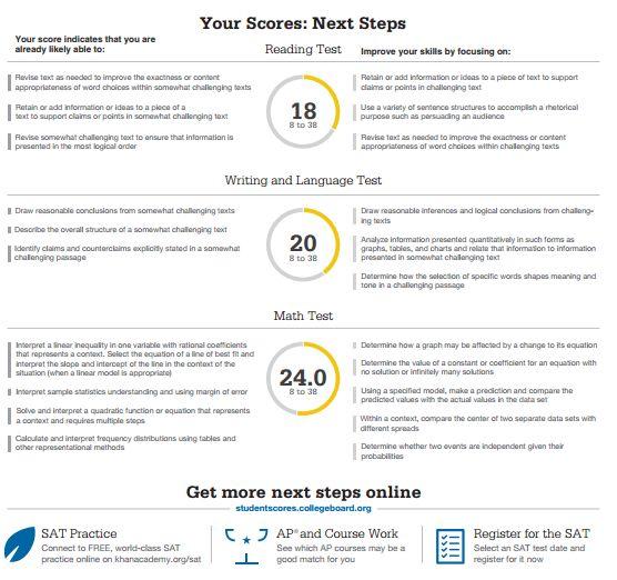 Next Step suggestions Sample Score Report from