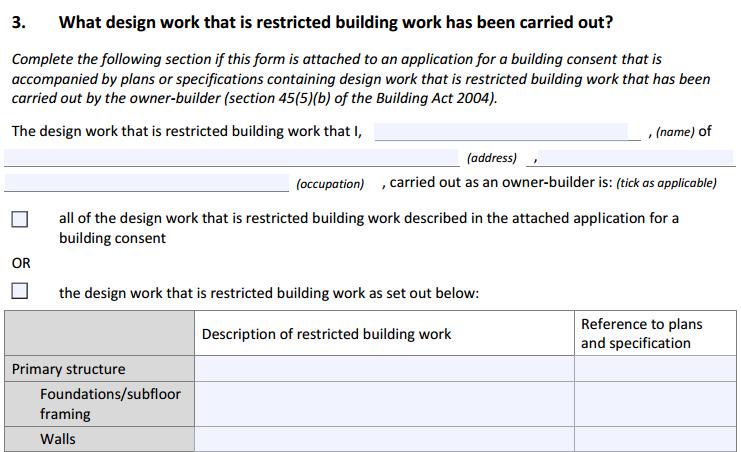 3 What design work that is restricted building work has been carried out?