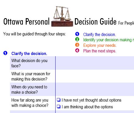 Ottawa Personal Decision Guide Generic tool 4 steps