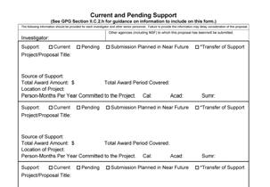 Sections of an NSF Proposal Current and Pending Support (Required) This