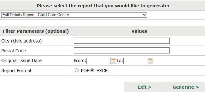 Generating Reports 4. The window expands. The parameters vary depending on the report selected. 5. Enter additional filter parameters if required. 6. Select the report format.