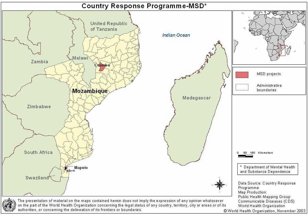 Mozambique: policy project Project objectives To increase the technical capacity of Mozambique in mental health policy-making and planning.
