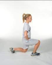 d. Lunges Start by standing in a normal upright position with your hands on your hips.