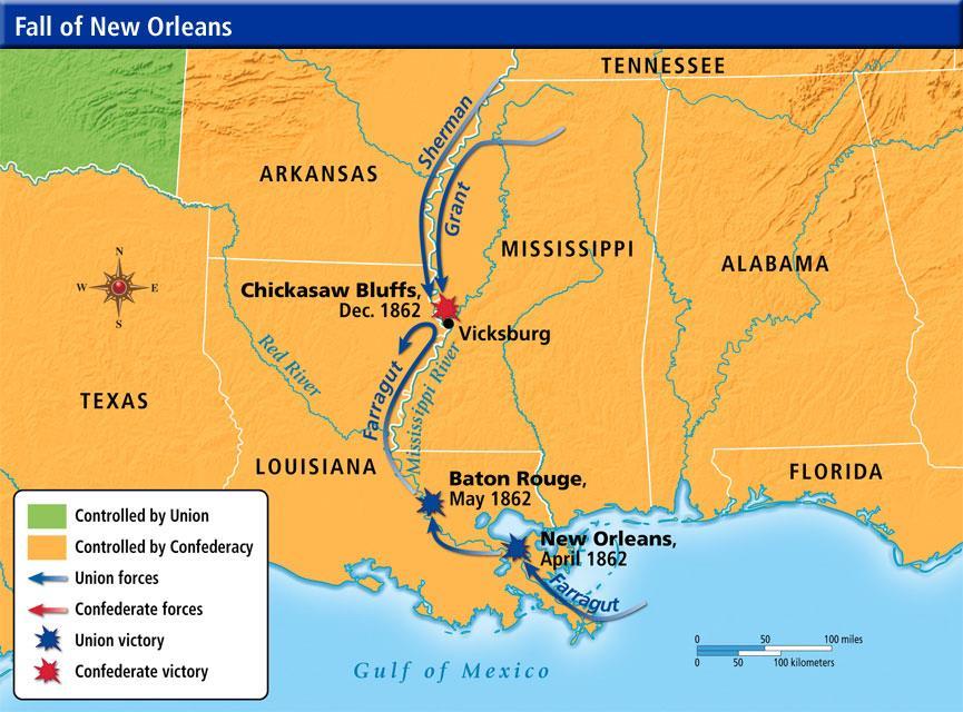 The War in the West New Orleans April 1862 Farragut Louisiana Wins control over Confederacy s largest city