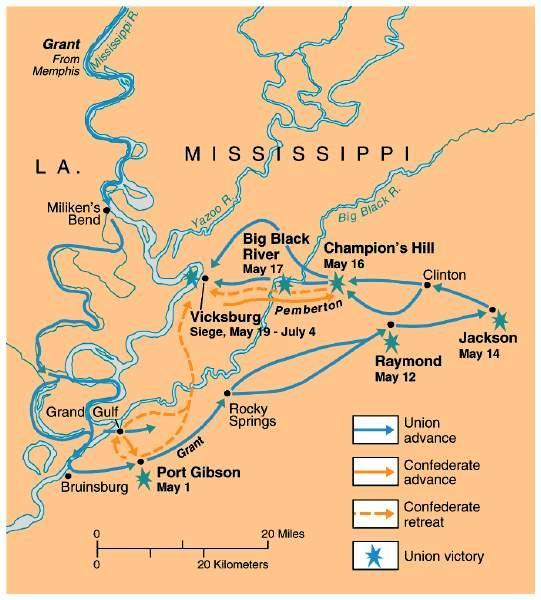 Vicksburg May-July 1863 Grant Mississippi Siege begins end of May July 4 starving and beaten