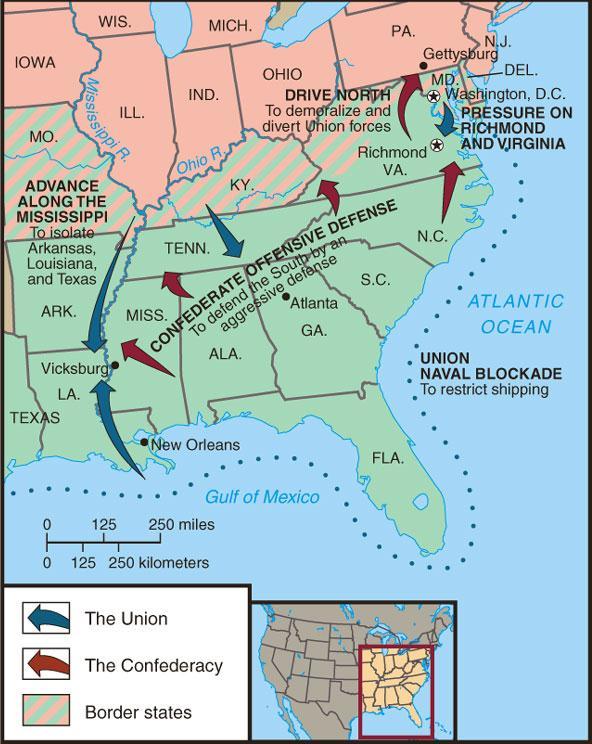 Union Strategy The Anaconda Plan: 1. Blockade Southern Ports. 2. Gain Control of the Mississippi. 3. Capture Richmond, Va.