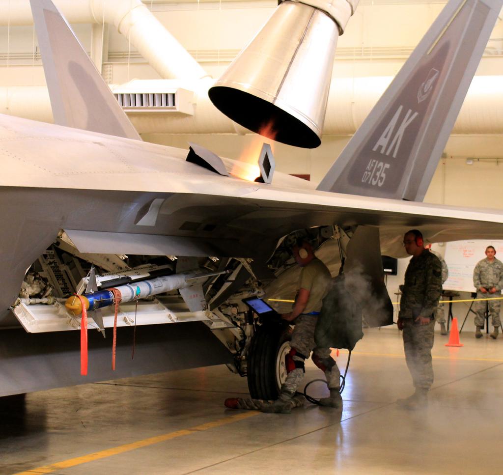 Timothy Tuttle, an Air Reserve Technician with the 477th Aircraft Maintenance Squadron Weapons Flight starts the Auxiliary Power Unit on an F-22 during the 1st Quarter Load Crew Competition.