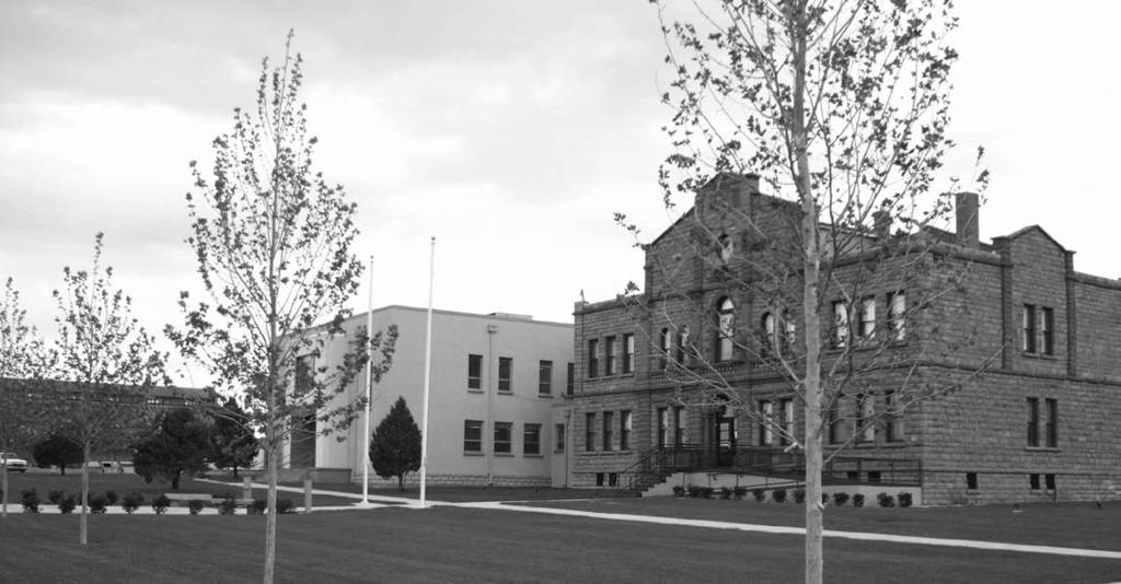 The Guadalupe County courthouses in Santa Rosa, New Mexico sit side by side. The historic brick structure was built in 1909 and is listed on the National Register of Historic Places.