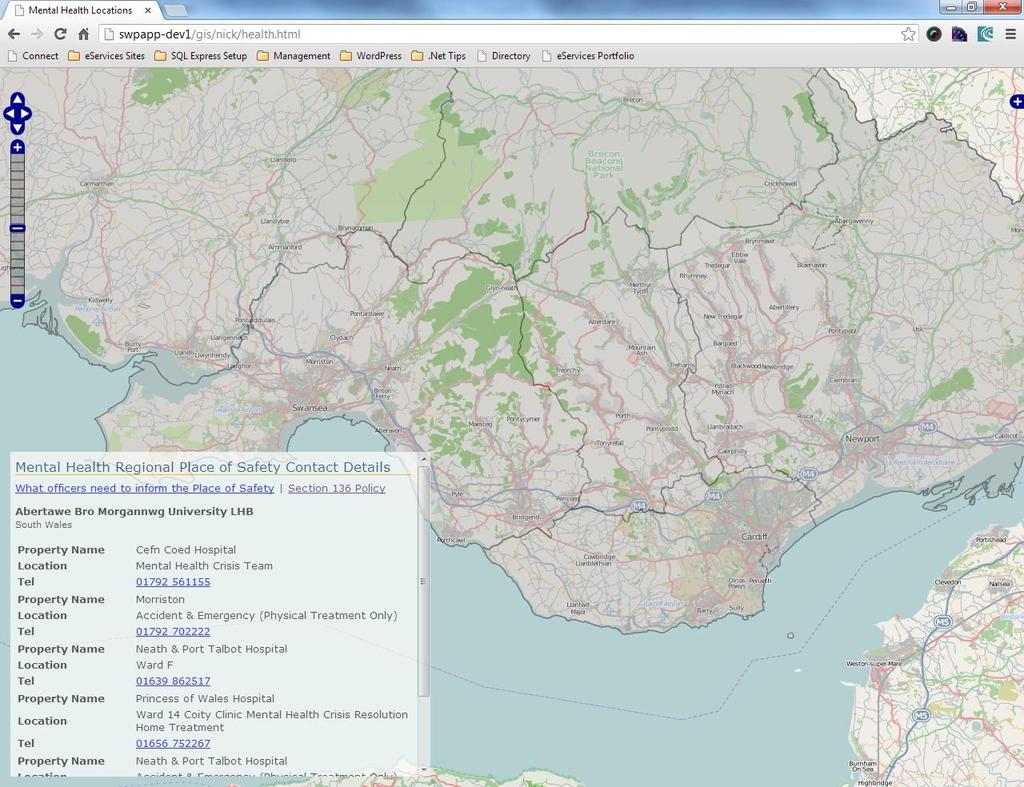 53 of 54 Approval Date: 12 Feb 2016 The Map screenshot shown above indicates the contact details for the recognised place of safety for the Cardiff and Vale Local Health Board.